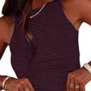 Women's Stripe Ribbed Knit Tank Tops Summer Casual Slim Fit Sleeveless Tops for Daily Wear (Medium, Zs-navy Blue Red Stripe)