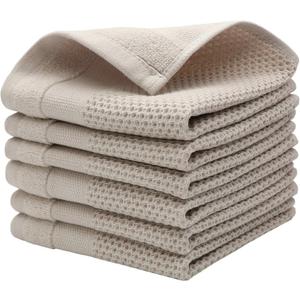 Mia'sDream Cotton Dish Cloths Dish Rags Waffle Weave Kitchen Towel, Soft and Absorbent Dish Towels Hand Towels for Kitchen, 12inchx12inch 6 Pack (Khaki)