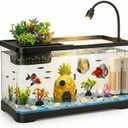 4 Gallon Fish Tank Aquarium Starter Kit with Filter and Light(Medium Black)