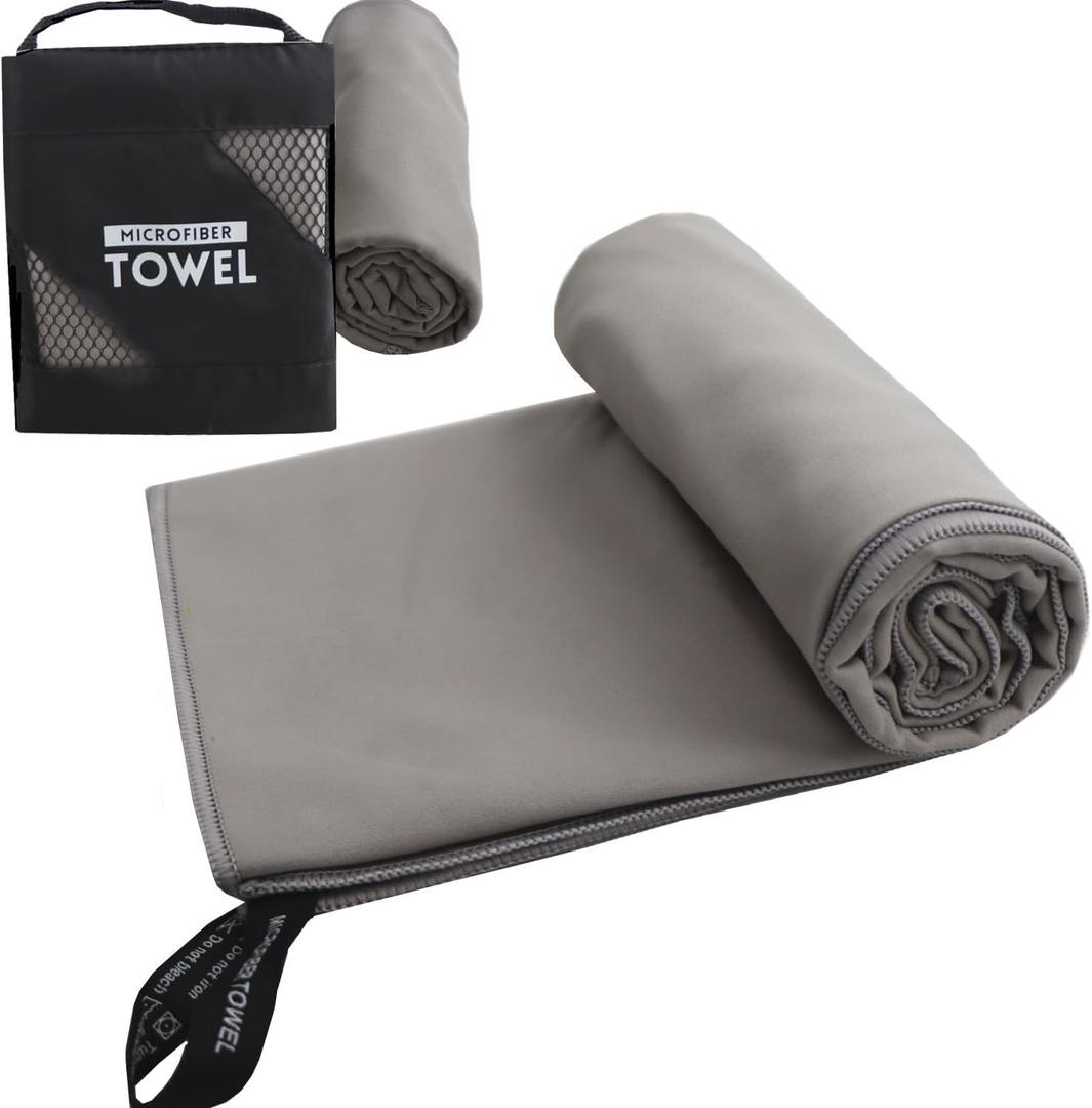 Microfiber Travel Towel 30x60" Quick Drying Camping Towel, Super Absorbent Gym Towel, Lightweight Travel Towels, Compact Beach Towels for Sports, Trip, Beach, Yoga, Hiking, Bathroom, Pool (Grey)