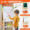 Kids Easel Including 100+ Accessories, Rundad Double Sided Wooden Easel for Kids Age 3-8 with Magnetic Chalkboard & Painting Board, Free Height Adjustable Art Easel Supplies for Toddlers, 50 X 22 X 7 Inches