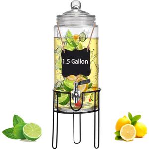 1.5 Gallon Drink Dispenser with Stand, Drink Dispensers for Parties, Beverage Dispenser with 100% Leakproof Spigot, Ideal for Lemonade, Juice, Water, Laundry Detergent Dispenser