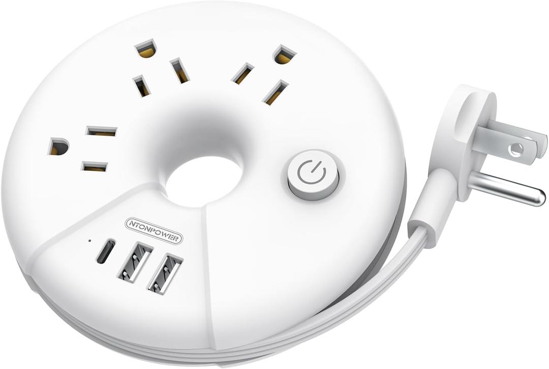 Travel Power Strip, NTONPOWER 3 Outlets 3 USB(1 USB C) Cruise Approved Power Strip, Short Extension Cord 3ft, Travel Essentials for Home, Hotels, Cruise Ship, Vacation, White, i-Donut Power Strip