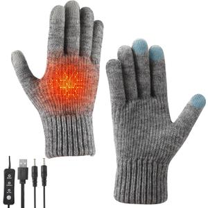 USB Heated Gloves, Winter Warm Heated Gloves with 3 Adjustable Temperature Touchscreen Gloves Hand Warmers Work Gloves Unisex Washable Knitting Glove for Women Men (Style1)
