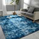 Hutha 4x6 Large Area Rugs for Living Room, Super Soft Fluffy Modern Bedroom Rug, Tie-Dyed Dark Blue Indoor Shag Fuzzy Carpets for Girls Kids Nursery Room Home Decor