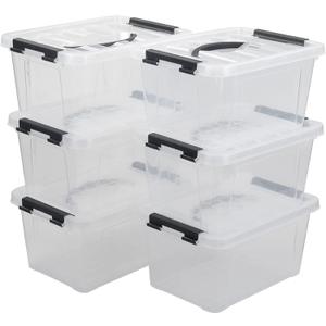 6-Pack Small Clear Storage Boxes, Plastic Bin with Lid, 5.5 Liter