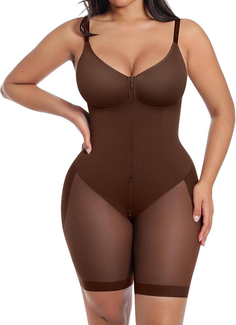 SHAPELLX Fajas Colombianas Moldeadoras Shapewear for Women Butt Lifter Body Shape Full Body Shapewear With Zipper Crotch, Large