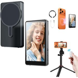 Magnetic Selfie Monitor Screen for iPhone & Android, Wireless 4K/1080p Phone Vlog Back Camera Monitor for Content Creator, Influencer, Live Streaming, TikTok (Black)