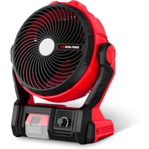 11.5" Jobsite Fan 800CFM Compatible with Milwaukee M18, Bare Tool | Hybrid Corded/Cordless Portable Shop Fan with 70 LM LED Light & Hanging Hook for Workshops, Construction and Outdoor Projects