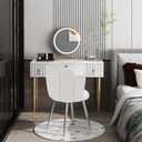 Vanity Chair for Makeup Room - Midcentury Modern Accent Chair for Living Room Bedroom, Velvet Chair with Back Support and Metal Legs (White), 19.29D x 21.26W x 16.93H in