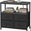 TUTOTAK Large Night Stand with Charging Station, Nightstand with USB and Type-C Port, Bedside Table with Cloth Drawers, End Table for Livingroom, Bedroom, Charcoal Grey TB01BY081