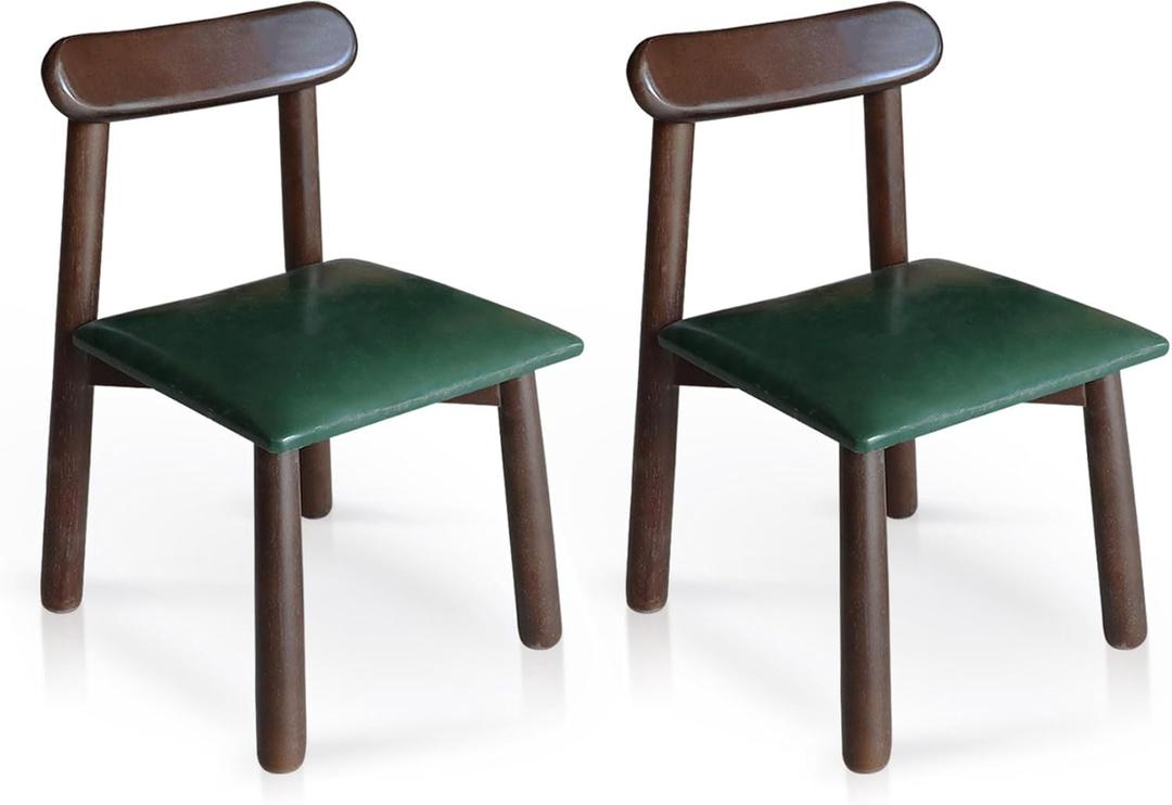 Solid Wood Small Chairs with Curved Backrest, Set of 2  Classic and Durable Wooden Chairs for Home and Kitchen with Comfortable Cushion