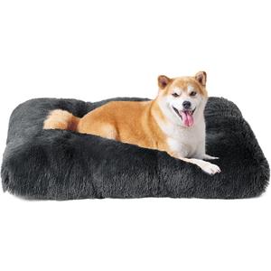 EHEYCIGA Fluffy Dog Crate Bed for Large Dogs, Plush Faux Fur Crate Pad, Calming Anti Anxiety Large Dog Bed, Washable Soft Warm Mat with Non-Slip Bottom, Dark Grey (35.4 x 23.6)