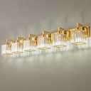 Crystal Bathroom Vanity Light 6-Lights Gold Brushed Brass Finish Modern Crystal Wall Lamp Bathroom Modern Crystal Vanity Lighting