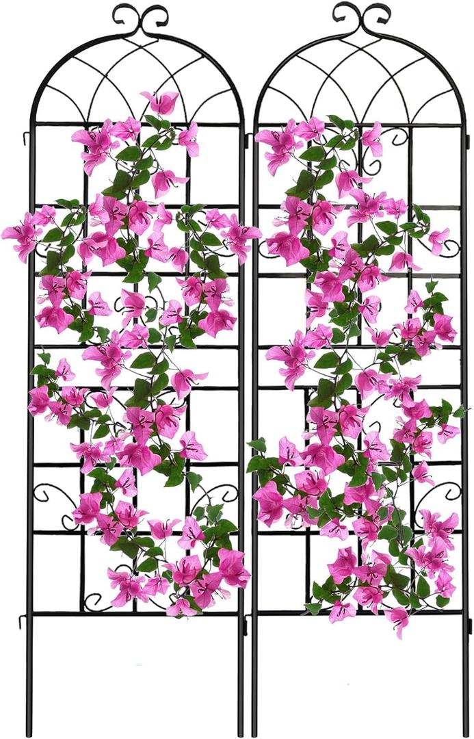 YOBAZAN 2 Pack 71x20in Garden Trellis, Black Metal Coating Rustproof, Easy to Install + Perfect for Supporting Climbing Plants Outdoor Roses, Vines, Flowers, and Vegetables