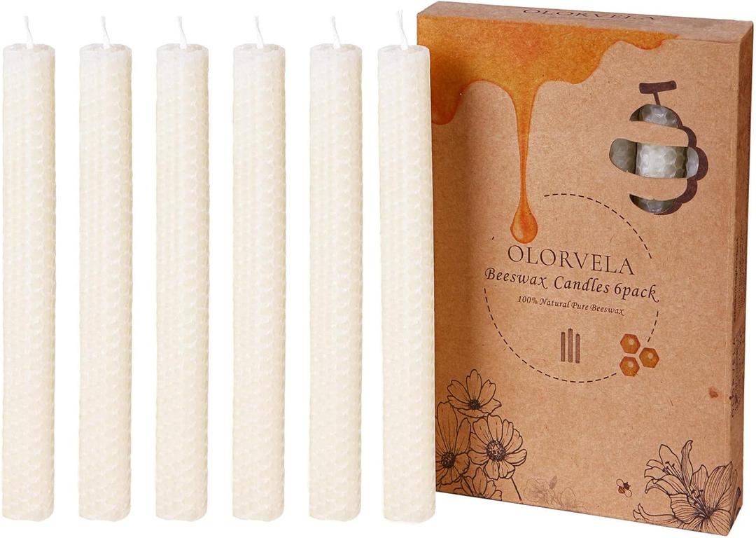 6 Pack Handmade Beeswax Taper Candles,10 inch Pure Beeswax Candles Sticks, 8 Hours Burning Dripless, Unscented Bees Wax Candles for Home Decor,Prayer,Christmas,Party(Cream)