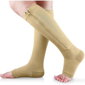 Ailaka Medical Compression Socks with Zipper, Knee High 15-20 mmHg Compression Socks for Women Men, Open Toe Support Socks for Varicose Veins, Edema, Recovery, Pregnant, Nurse