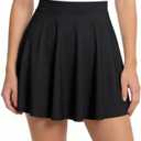 eoeoo Women's Flared Mini Skirt Stretchy High Waist Flowy Ruffle Hem Skater Skirt (Black, S)