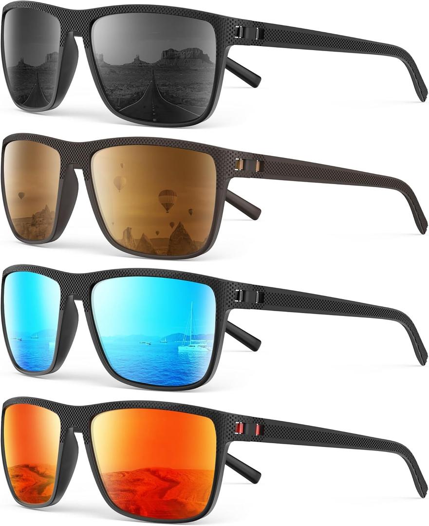 Sunglasses-Men Polarized Mens Sunglasses: Classic Women Sun Glasses UV Protection for Fishing Driving Golf (A(4 Pack)-black + Ice Blue + Red + Brown)
