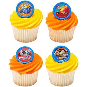 DecoPac Hot Wheels 24 Count Cupcake Toppers - Orange, Yellow Family, Birthday & Children's Day
