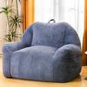 Giant Bean Bag Chair, Faux Fur Bean Bag Chairs for Adults, Fluffy and Comfy Bean Bag with Filler, Big Bean Bag Sofa Chair for Reading, Gaming, Stuffed High-Density Foam (Grey)