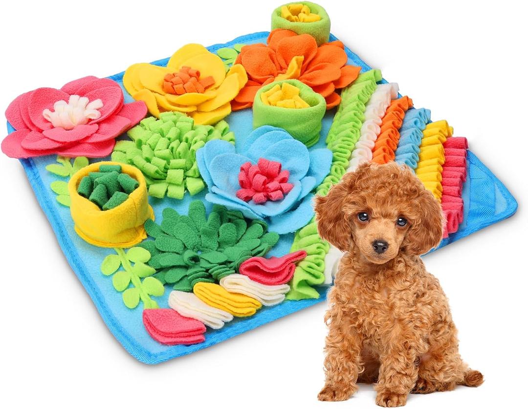 Snuffle Mat for Dogs, Pet Treats Feeding Mat, 15.4 x 15.4 inch for Small & Medium, Felt Wool Dog Feeding Mats for Slow Feed, Relieve Anxiety, with Anti-Slip Botton (Blue)