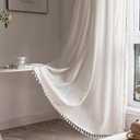 Deeprove White Boho Curtains 84 Inches Long for Bedroom Living Room, Cream Chic Linen Cotton Embroidered Semi Blackout Bohemian Farmhouse Window Treatment Drape Vintage Tassels, 1 Panel W52 x L84