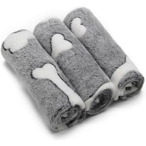 1 Pack 3 Puppy Blankets Super Soft Warm Sleep Mat Grey Cute Print Blanket Fluffy Fleece Pet Blanket Flannel Throw Dog Blankets for Small Dogs Puppy Dogs Fluffy Cats, Bone-Medium(29"x20")