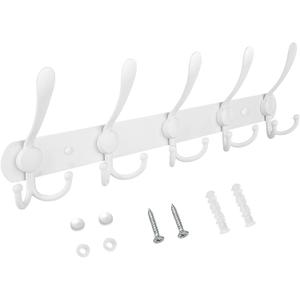TICONN Wall Mounted Coat Rack, Five Heavy Duty Tri Hooks All Metal Construction for Jacket Coat Hat in Mudroom Entryway (White, 1-Pack)