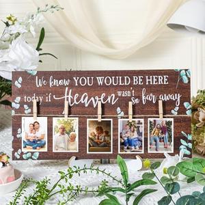 RattanView Wood Memory Table Sign 16 x 8 Inch in Loving Memory Wedding Sign with 5 Clips Wedding Decor for Ceremony and Reception Wooden Memorial Picture Board to Honor Souls(Eucalyptus 1)