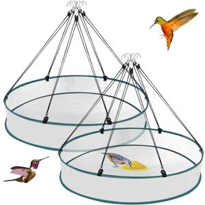 2 Pcs Bird Seed Catcher Tray for Hanging Bird Feeder Platform, 24 Inch Large Birds Feeder Trays with Adjustable Hanging Hoop for Outdoor Garden Lawn