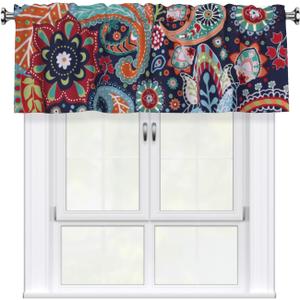 Paisley Valances for Windows - Bohemian Floral Kitchen Valance 1 Panel Decorative Window Valance Farmhouse Style Light Filtering Rod Pocket Drapery for Bedroom, 54 x 18 Inches
