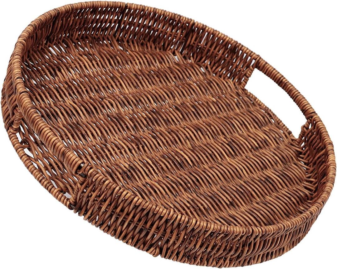 SEDISON Rattan Tray 13.8 inch / 35cm Hand Woven Wicker Tray for Coffee Table Home Kitchen Decorative, Large Rattan Serving Tray