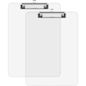 A4 Plastic Clipboard 2 Pack, 8.5 x 11 Clear Colored Clip Boards with Low Profile Clip, Letter Size for Classroom, Teacher, Students, School & Office Supplies