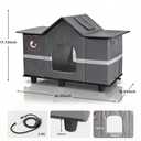 Large Weatherproof Outdoor Cat House with Heated Pad 28" x 16" x 17" Grey