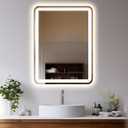 24"x32" LED Bathroom Mirror with Lights, Front and Backlit, Stepless Dimmable, Lighted Mirror for Bathroom Wall, 3 Colors Dimmable Vanity Mirror with Lights, Anti-Fog, Shatter-Proof Glass(Round)