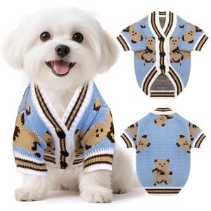 Small Dog Sweaters Cute Bear Knitted Dog Cardigans Clothes for Small Medium Dogs Soft Pet Puppy Cat Knitting Outfits Fall Winter Warm Boy Girl Dogs Knitwear Coat ApparelBlue,Small