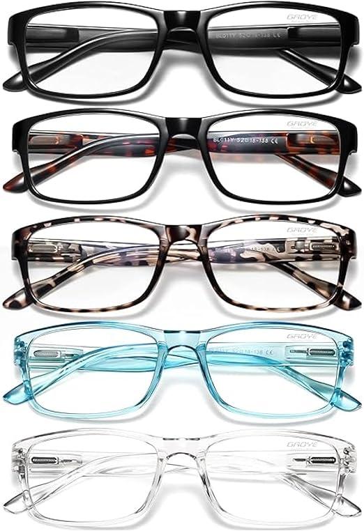 Gaoye Reading Glasses Men/Women, Eyeglasses, Blue Light Readers for Men/Women, Computer Eye Glasses, Cheaters (5 Pack) 0.0