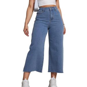 Women's Wide Leg Jeans 90s Zipper Fly Raw Hem Cropped Mid Rise Straight Leg Jeans Denim Pants (X-Large, 115-light Blue)