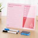 LeMotech Desktop Acrylic Dry Erase Board, 12x10 inches to-Do List Planner, Tabletop Whiteboard with Stand Office Supplies Includes 2 Markers & 1 Eraser, Pink Rose Pattern, 1 Pack