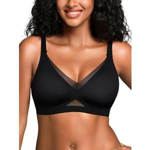 Cuteio Wireless Bras for Women No Underwire, Seamless V Neck Mesh Bralette with Support, Everyday Full Coverage Comfortable Bra Black XL Cuteio Wireless Bras for Women No Underwire, Seamless V Neck Mesh Bralette with Support, Everyday Full Coverage Comfortable Bra Black XL