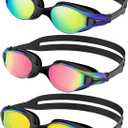 Swim-Goggles Men Goggles-Swimming-Adult Women: 3 Pack Unisex Anti-Fog Youth Swim Glasses Training UV400 Protection (Black Aqua & Black Pink & Black Orange)