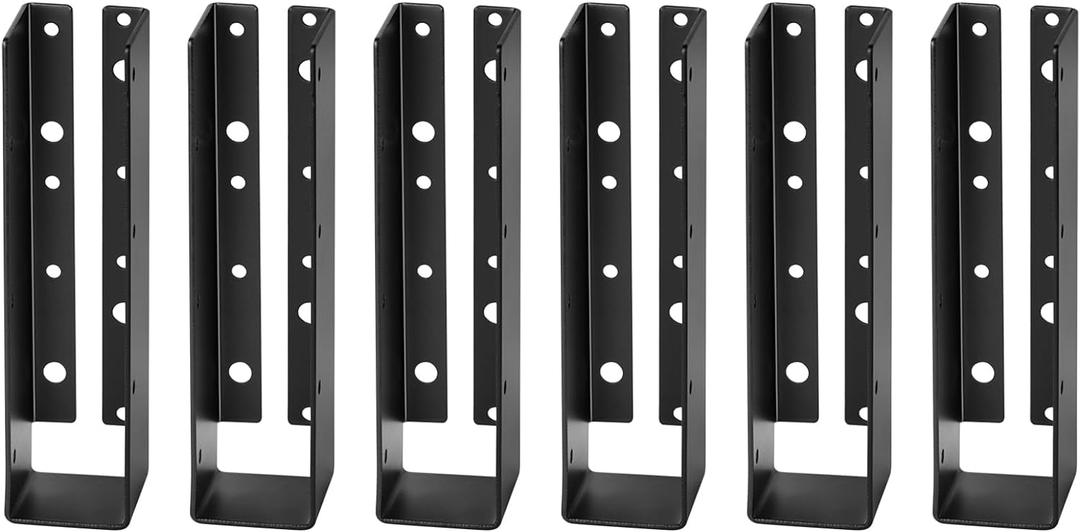 GBGS 6 Pcs 2 x 8 Concealed-Flange Black Light Joist Hanger,Inner Width 38mm,14 Gauge Steel (2x8 post)
