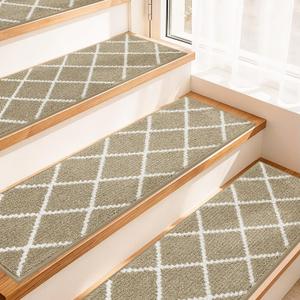 COSY HOMEER Edging Stair Treads Non-Slip Carpet Mat 28inX9in Indoor Stair Runners for Wooden Steps, Stair Rugs for Kids and Dogs, 100% Polyester TPE Backing 15pcs, Beige