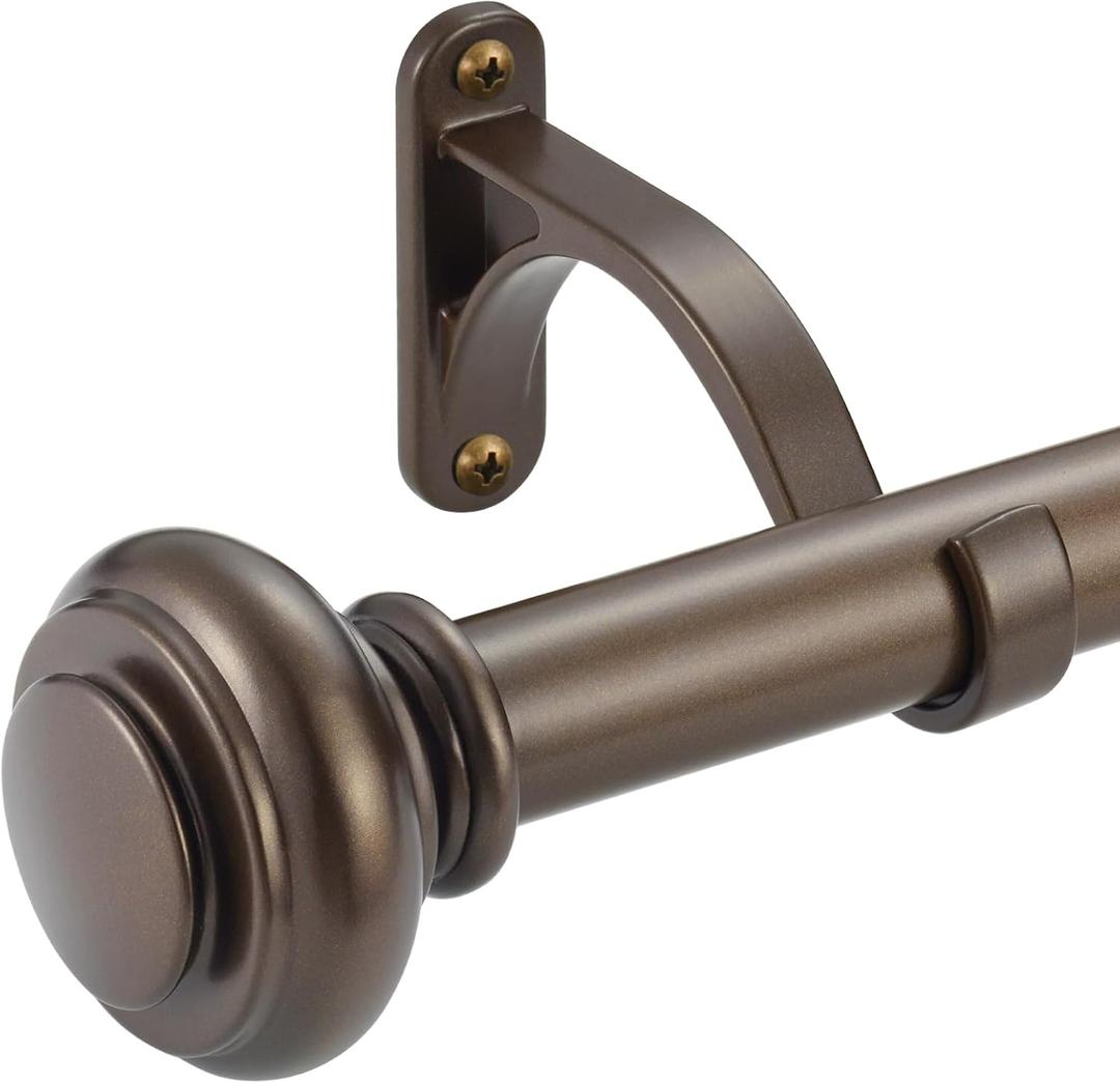 72-144 Inches Curtain Rods for Window, Vimayta 1 Inch Diameter Drapery Rod with Resin Finials, Ideal Adjustable Heavy Duty Single Curtains Rod for Bedroom, Living Room Decoration, Dark Bronze