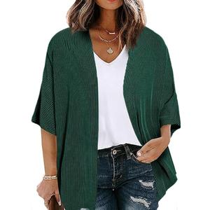 Eytino Womens Plus Size Lightweight Cardigans Casual Open Front Draped Half Sleeve Kimono Tops,1X Dark Green