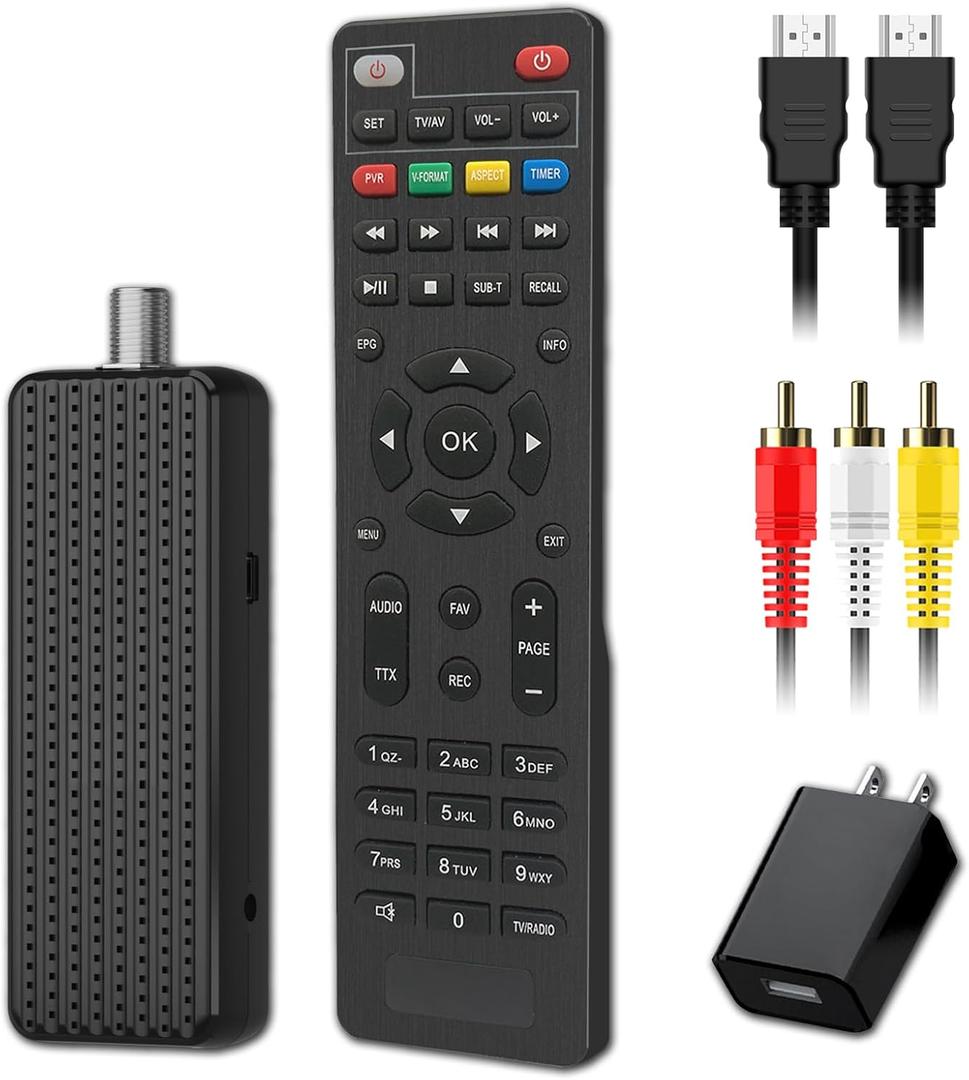 Mini Digital Converter Box for TV,1080P Digital TV Tuner Box with HDMI Output,3RCA Output,Recording and Playback,USB Multimedia Player,ATSC Tuner with HDMI&3RCA Cables,2in1 Remote Control Included