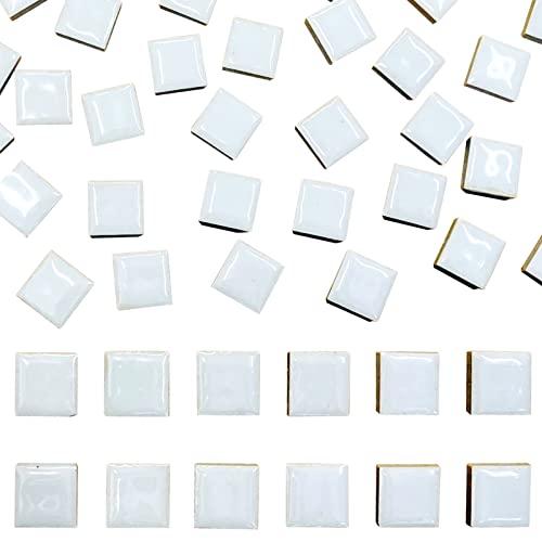 50 Pieces White Mosaic Tiles for Crafts 1" Ceramic Tiles Assorted Colors Square Ceramic Mosaic Project Supplies for Photo Frame Mosaic Stepping Stones Bath Old Pool Furniture Decor