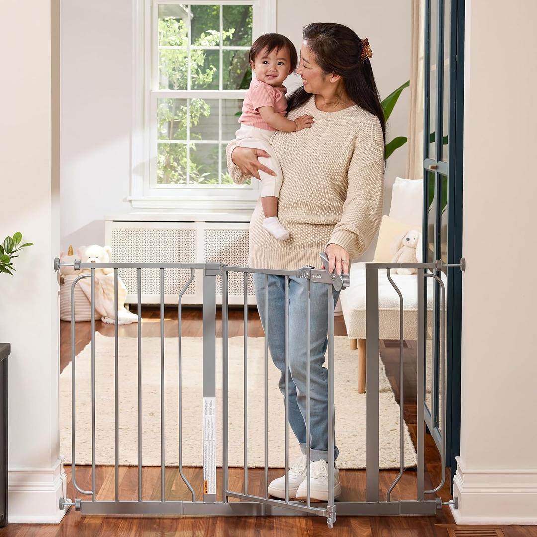 Regalo Easy Step 49-Inch Extra Wide Baby Gate, Includes 4-Inch and 12-Inch Extension Kit, 4 Pack of Pressure Mount Kit and 4 Pack of Wall Mount Kit, Platinum