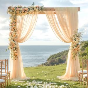 Wedding Arch Draping Fabric, 2 Panels 28" x 19Ft Champagne Backdrop Curtain, Arch Decorations Ceiling Drapes for Ceremony Party Decor